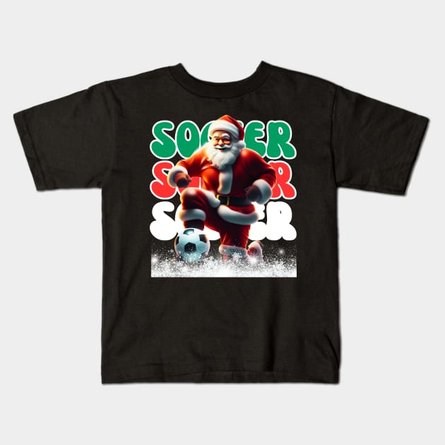 Santa Soccer Ball Sports Design- Christmas Soccer Player Kids T-Shirt by click2print